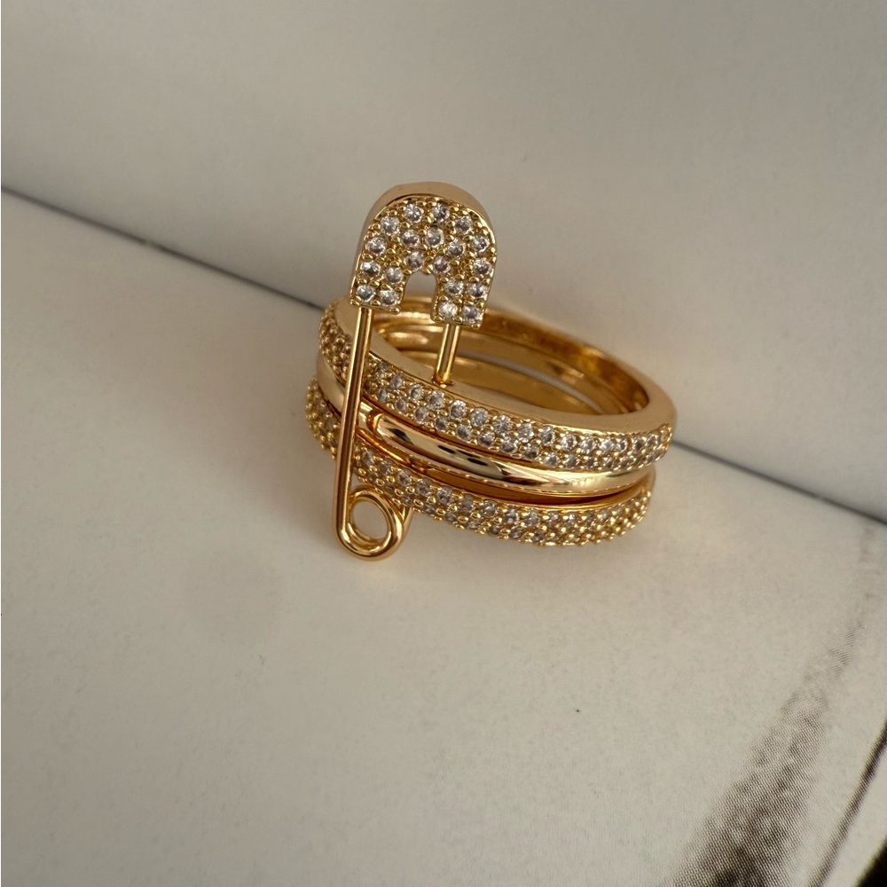 Nordstrom Gold Pavé Safety Pin Stackable Ring - Picture 2 of 7